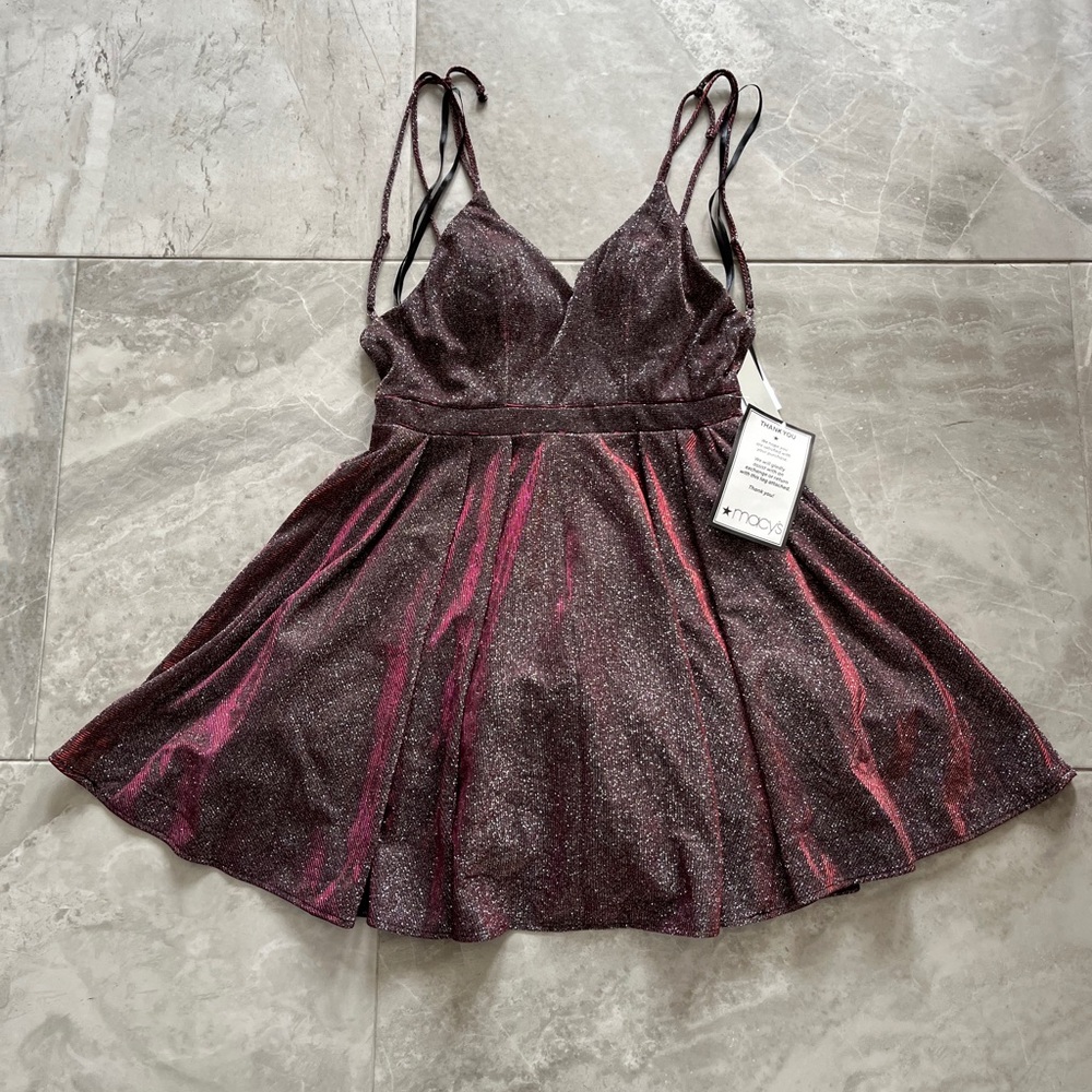 Short purple chrome prom dress